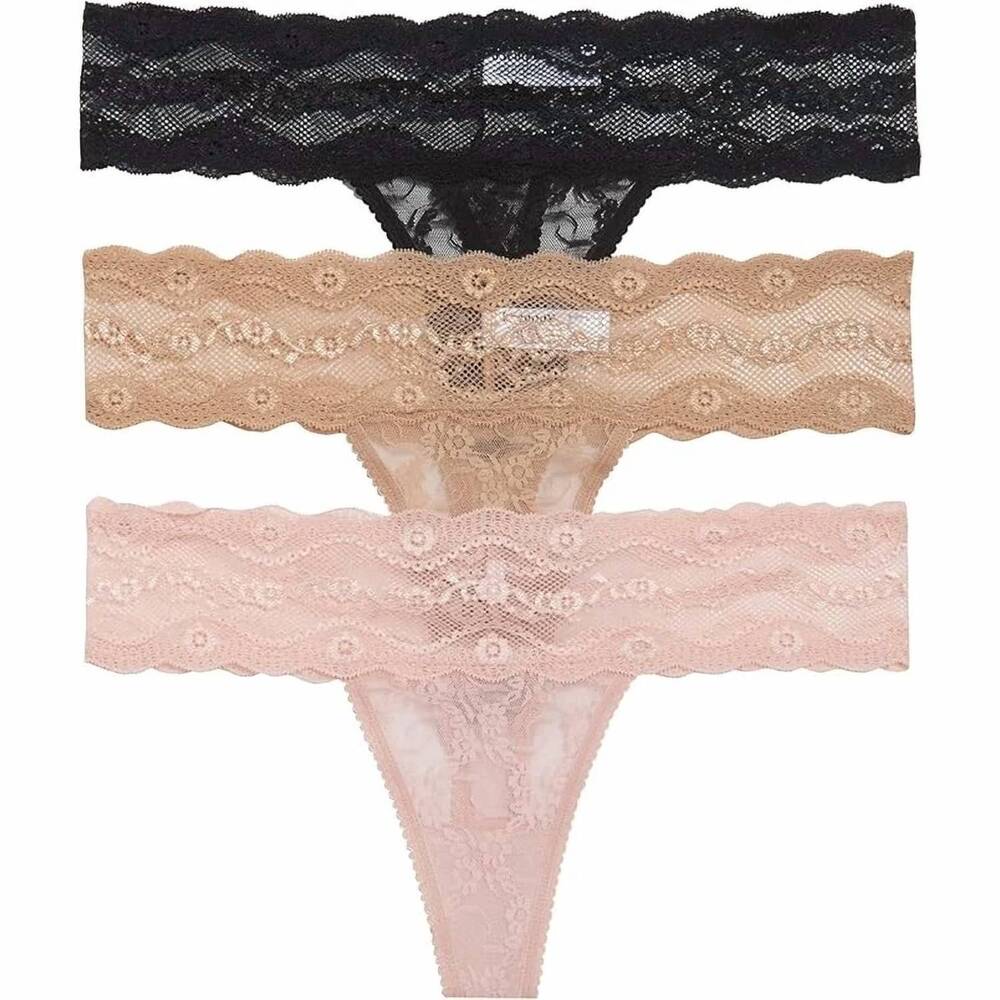 NEW WACOAL women's lace kiss thong panties three-piece set in pink tan black